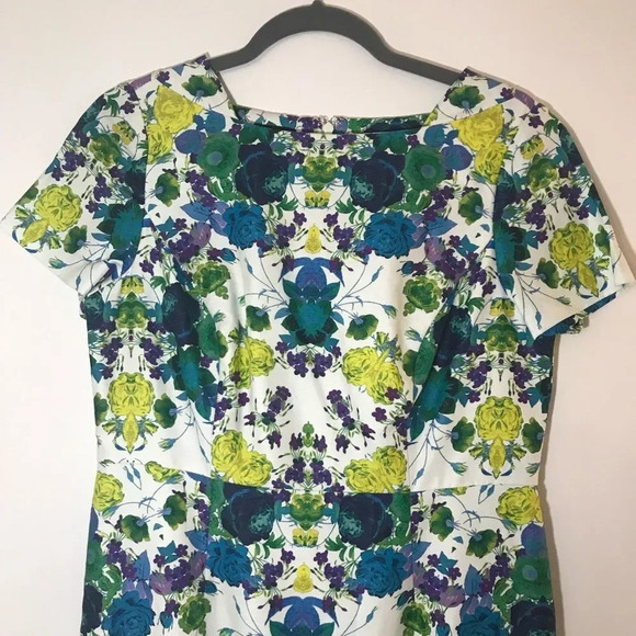 Talbots Cap Sleeve Floral Sheath Dress Size 8P Cotton Linen Spring Wedding Roses - Picture 5 of 9